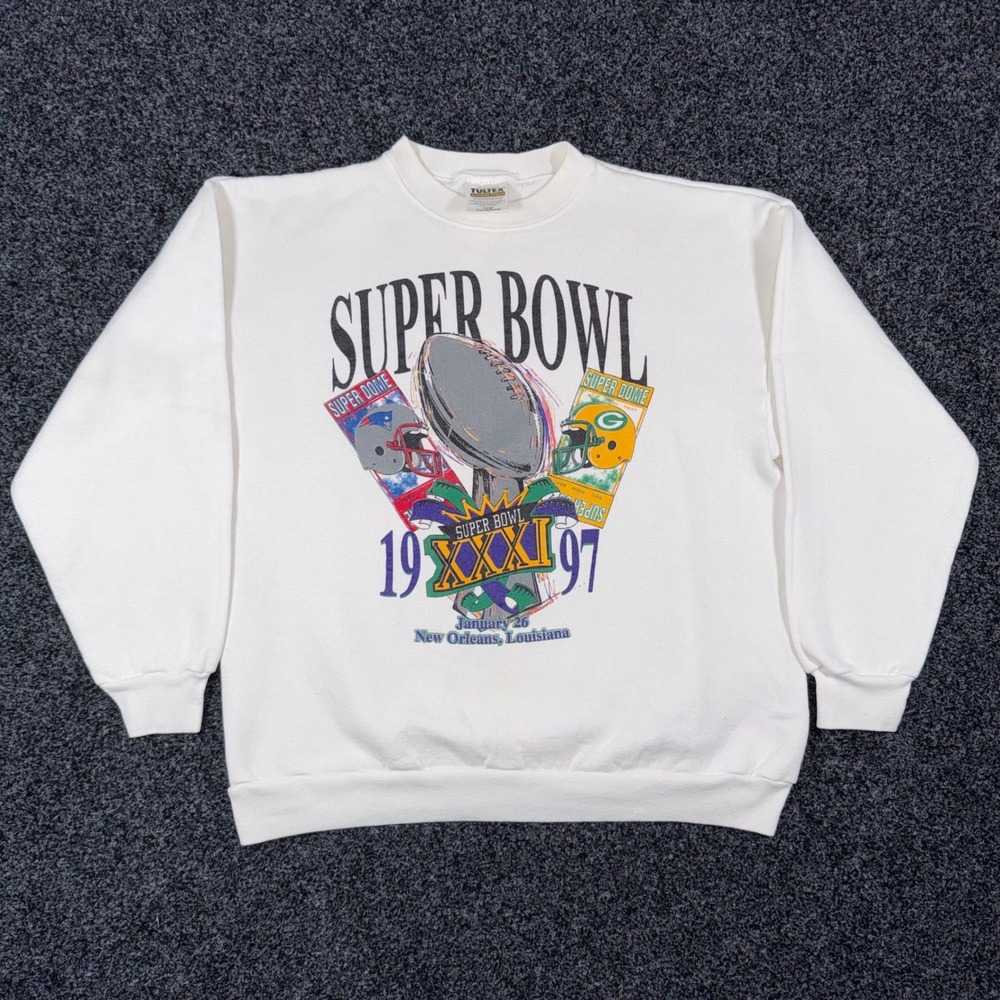 Vintage 1997 Packers vs Patriots Super Bowl XXXI NFL Crewneck Sweatshirt Large